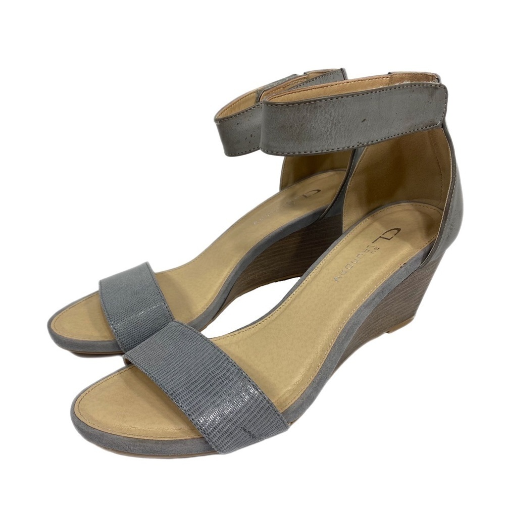 CL by Laundry Hot Zone Grey Lizard Ankle Strap Wedge Sandal